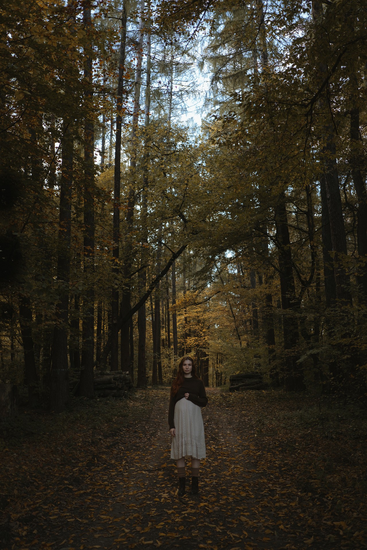 Sesja zdjęciowa ciążowa Moniki w lesie w Żurawicy koło Przemyśla na Podkarpaciu, szeroki kadr